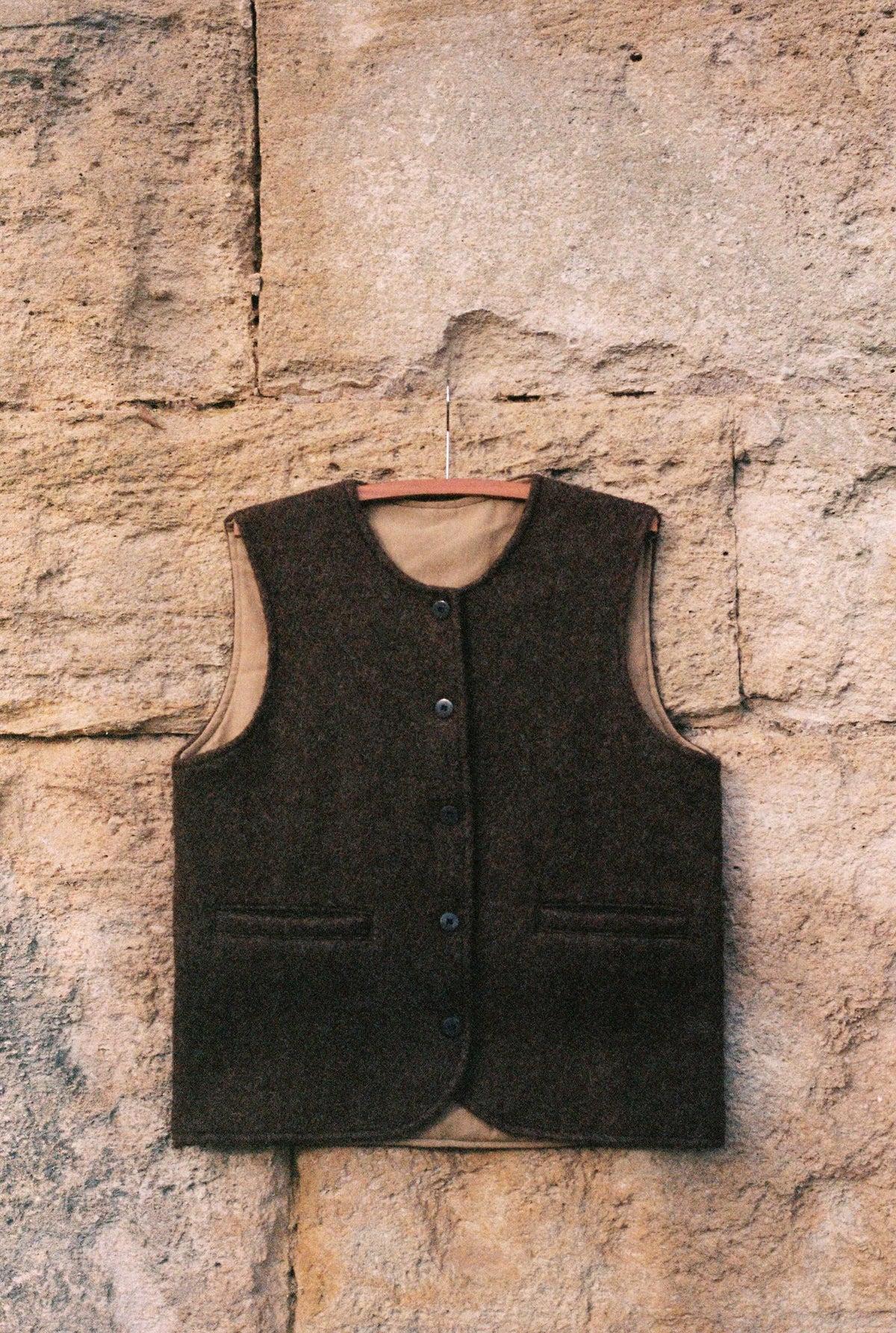 Gilet en feutre ABA Long - Brun profond